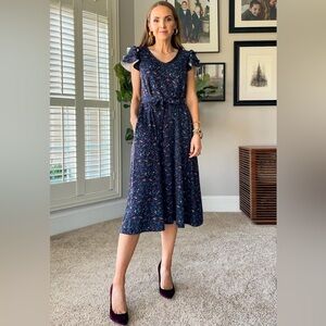 FREE SHIPPING Merrick White Occasion Floral Ruffle Sleeve Dress